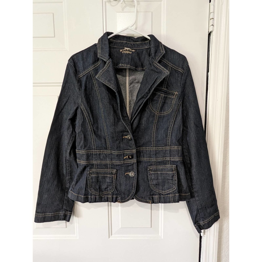 EUC Lee Riders Copper Indigo Structured Button Front Jean Jacket Womens Sz L T78